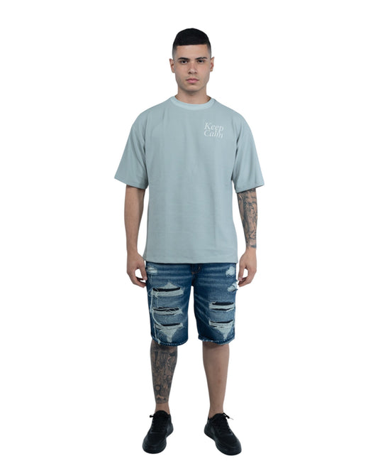 CAMISETA OVERSIZE KEEP CALM AZUL