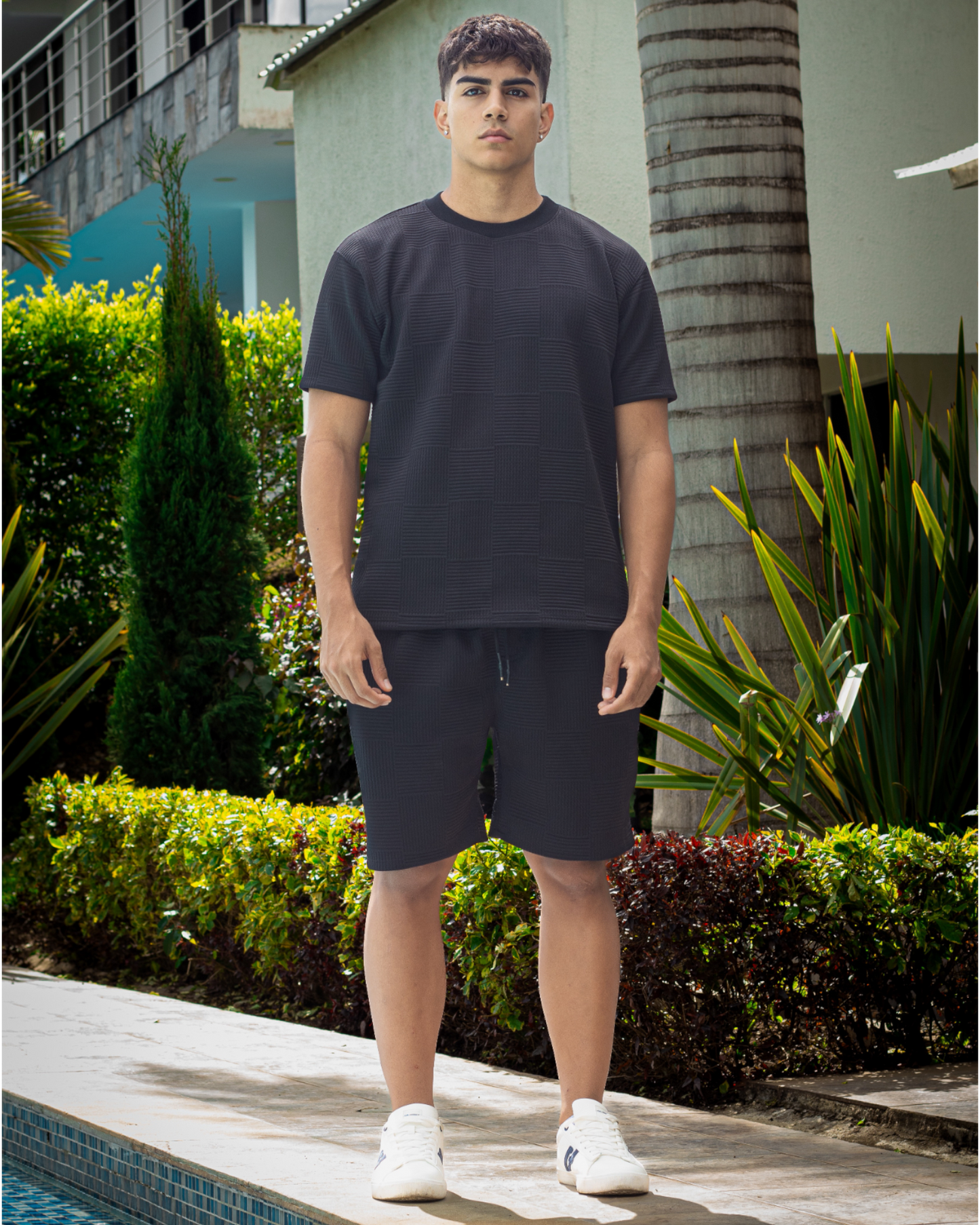 CONJUNTO NEGRO TEXTURA CUADROS