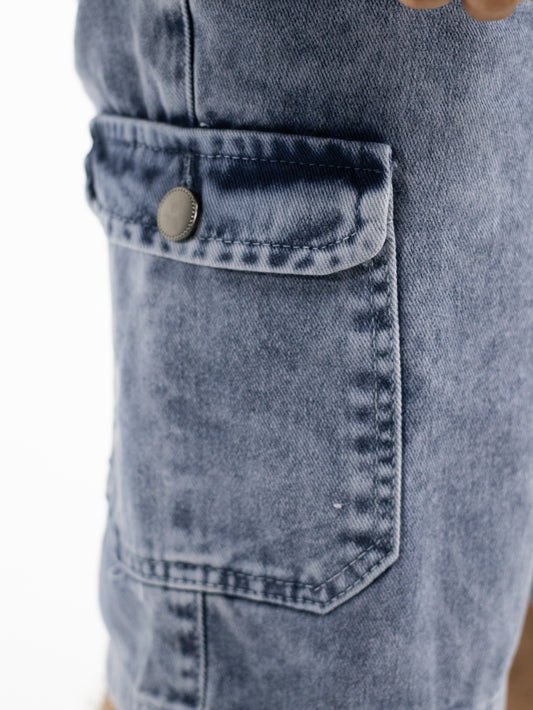 SHORT ACID WASH BLUE