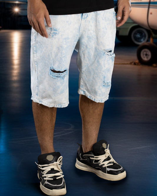 SHORT ACID WASH AZUL