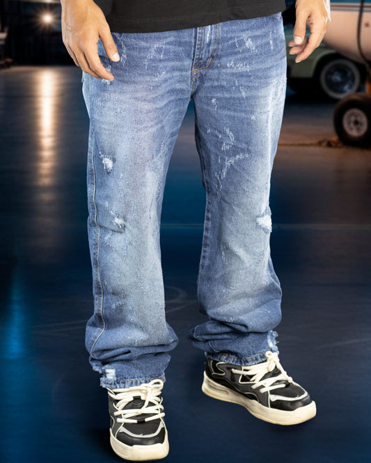 PANTALON AZUL MANCHAS Y DESGASTE