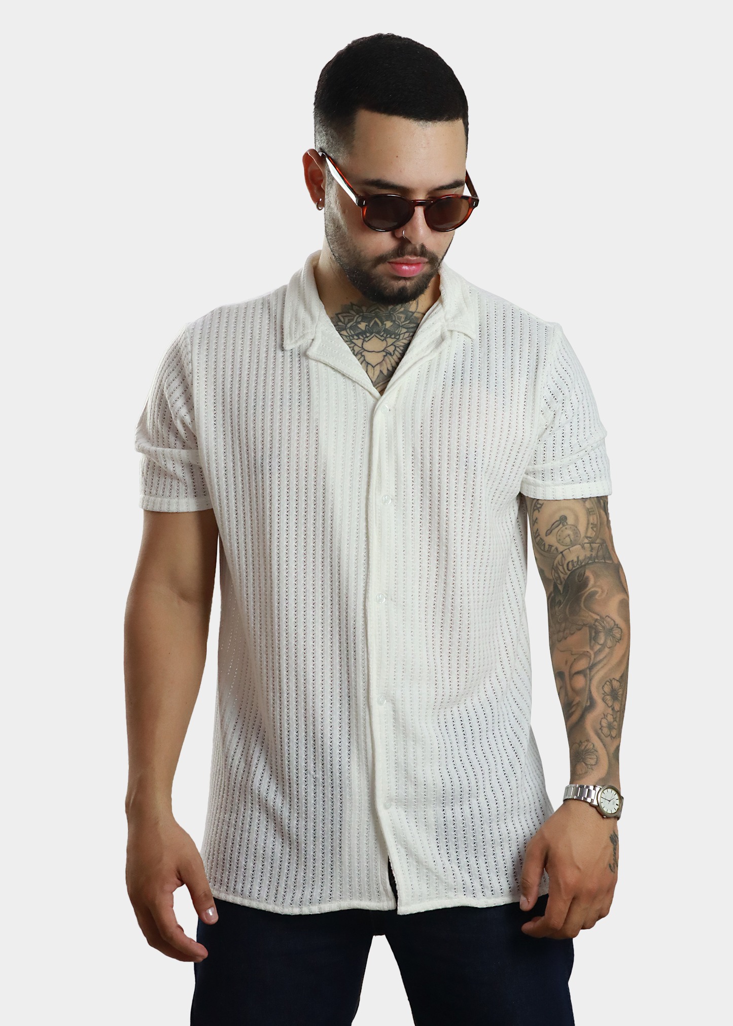 Camisa beige de malla