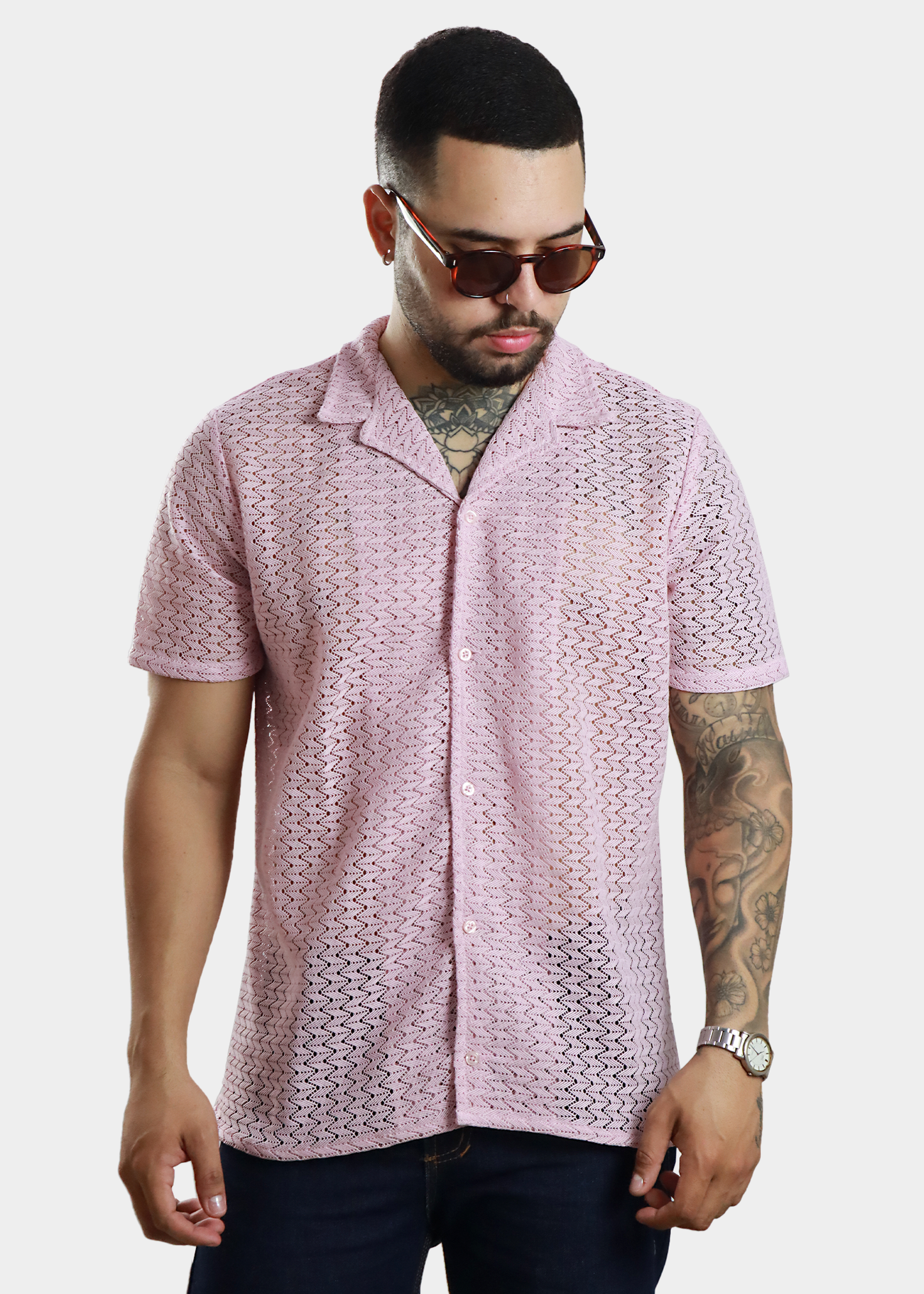 Camisa Rosa textura de malla