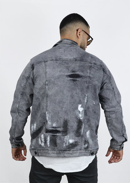 Chaqueta de jean gris con pintura